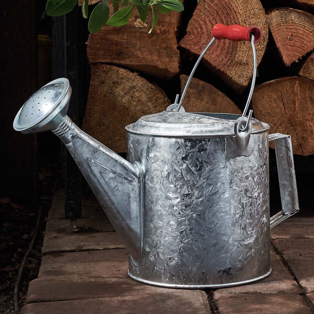Regadera galvanizada de 1.5 galones con mango de madera