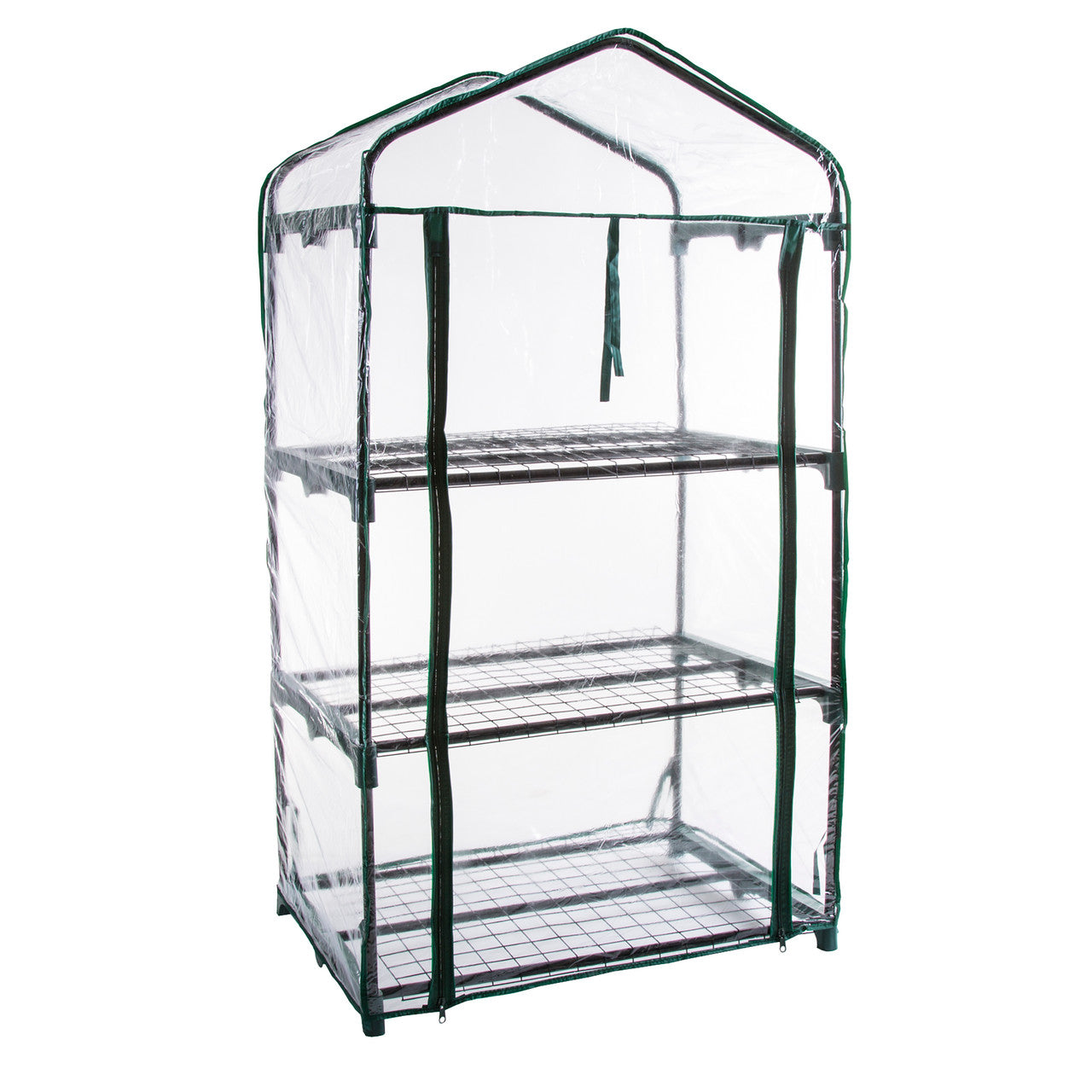 Invernadero Mini de 3 Estantes con Cubierta de PVC Transparente y Estructura de Acero Verde