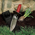 Herramienta de excavación de jardín resistente con hoja dentada y mango rojo