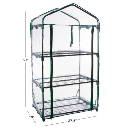 Invernadero Mini de 3 Estantes con Cubierta de PVC Transparente y Estructura de Acero Verde
