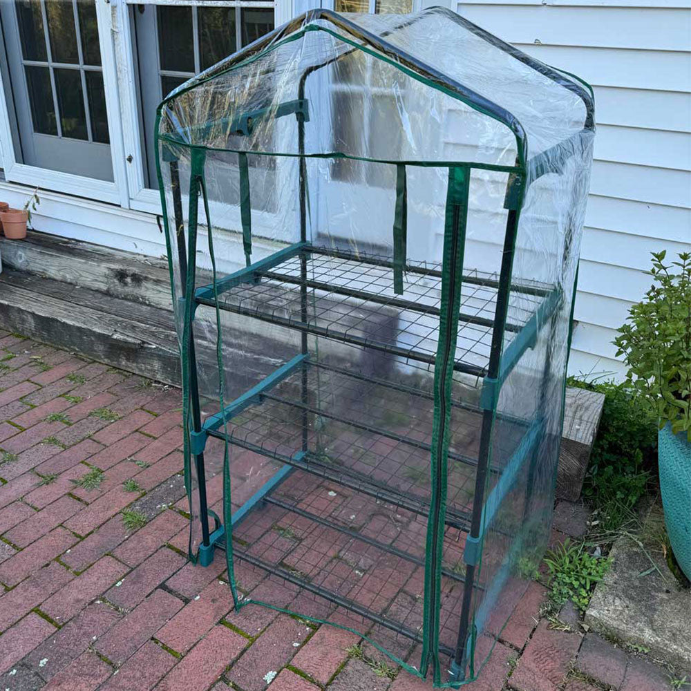 Invernadero Mini de 3 Estantes con Cubierta de PVC Transparente y Estructura de Acero Verde