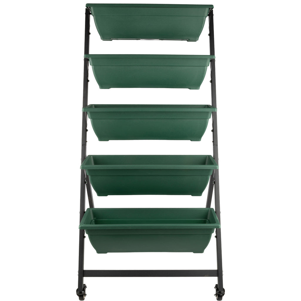 Maceta vertical de 5 niveles con ruedas - Verde cazador