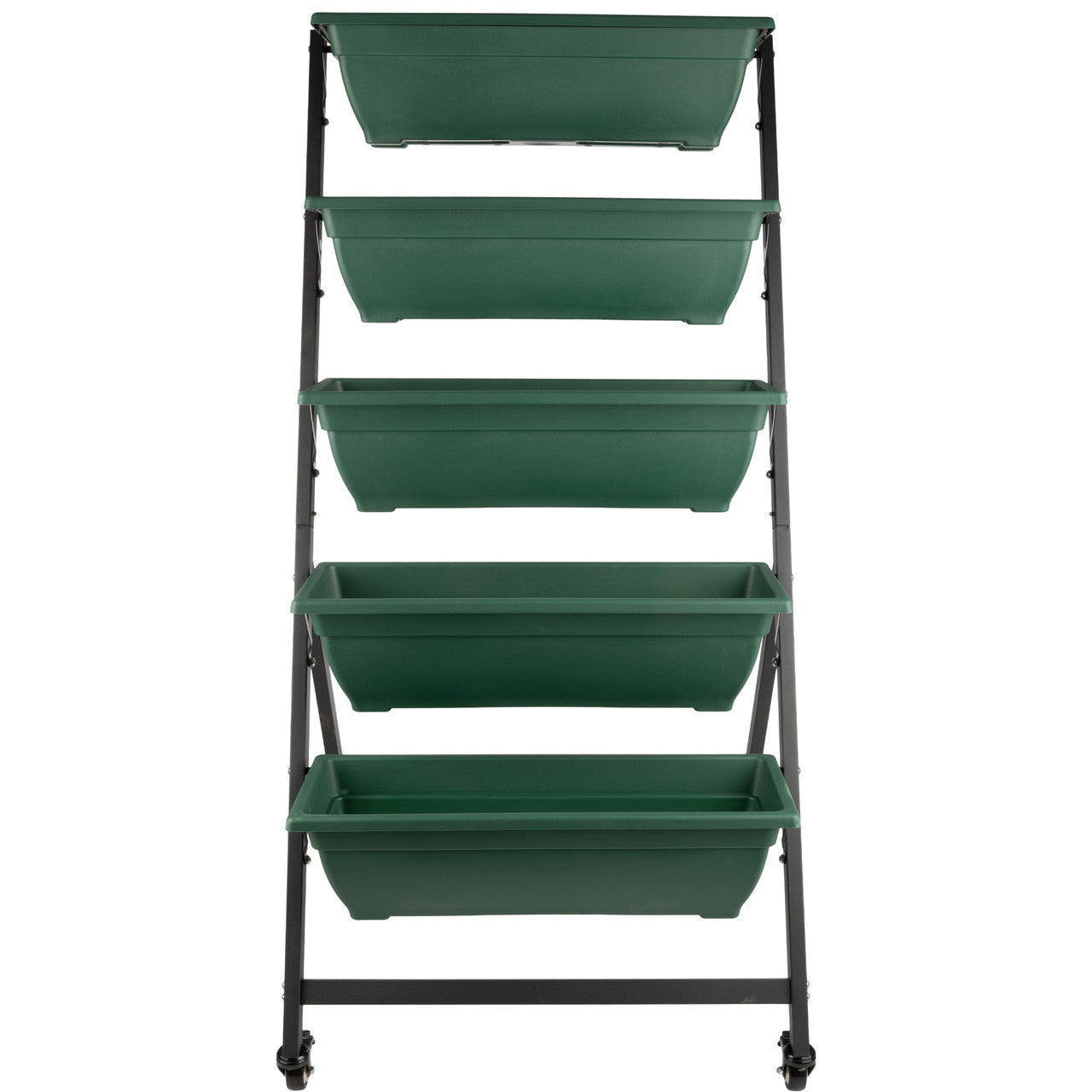 Maceta vertical de 5 niveles con ruedas - Verde cazador