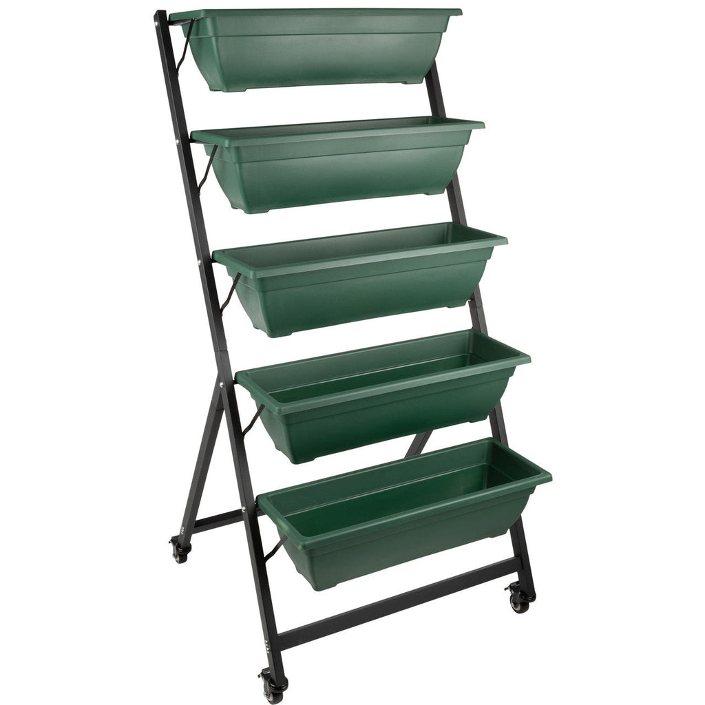 Maceta vertical de 5 niveles con ruedas - Verde cazador
