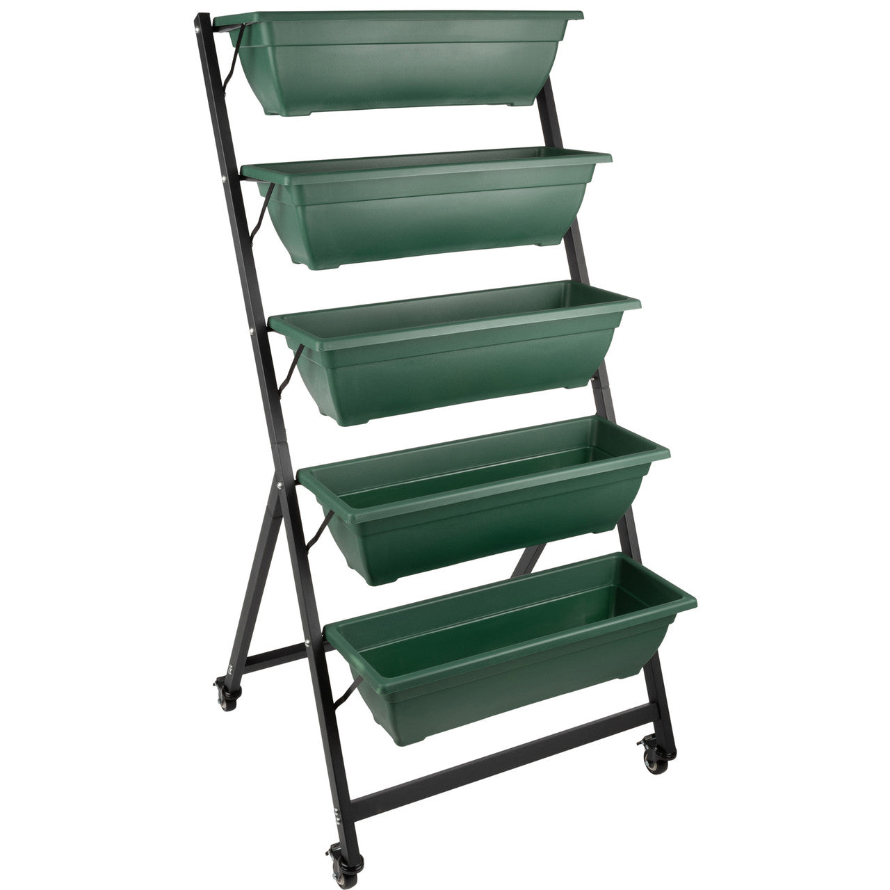 Maceta vertical de 5 niveles con ruedas - Verde cazador