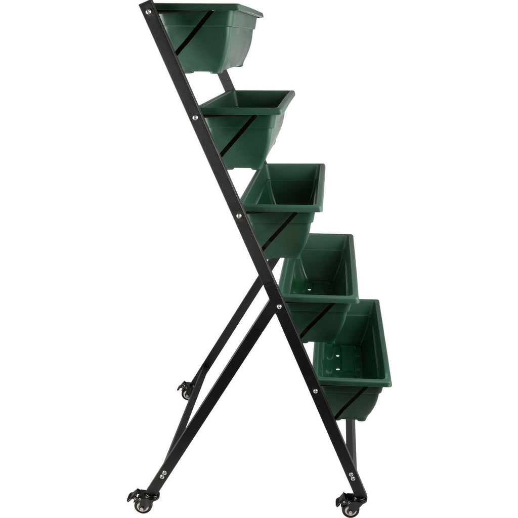 Maceta vertical de 5 niveles con ruedas - Verde cazador