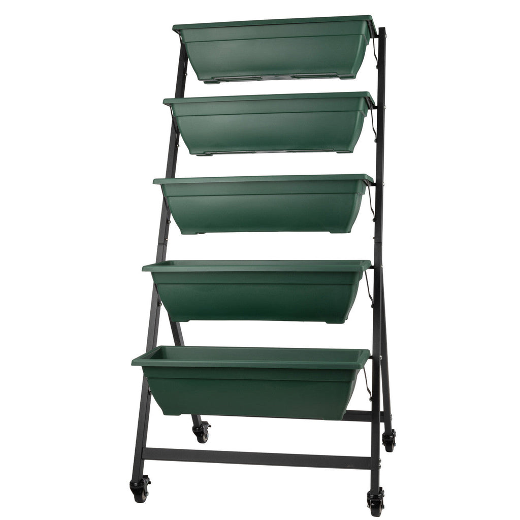Maceta vertical de 5 niveles con ruedas - Verde cazador