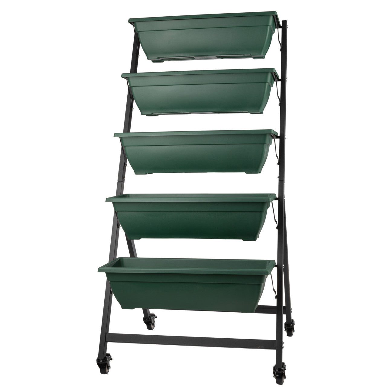 Maceta vertical de 5 niveles con ruedas - Verde cazador