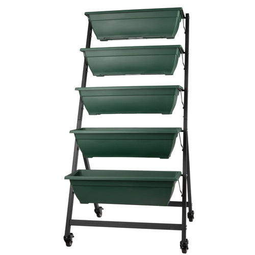 Maceta vertical de 5 niveles con ruedas - Verde cazador