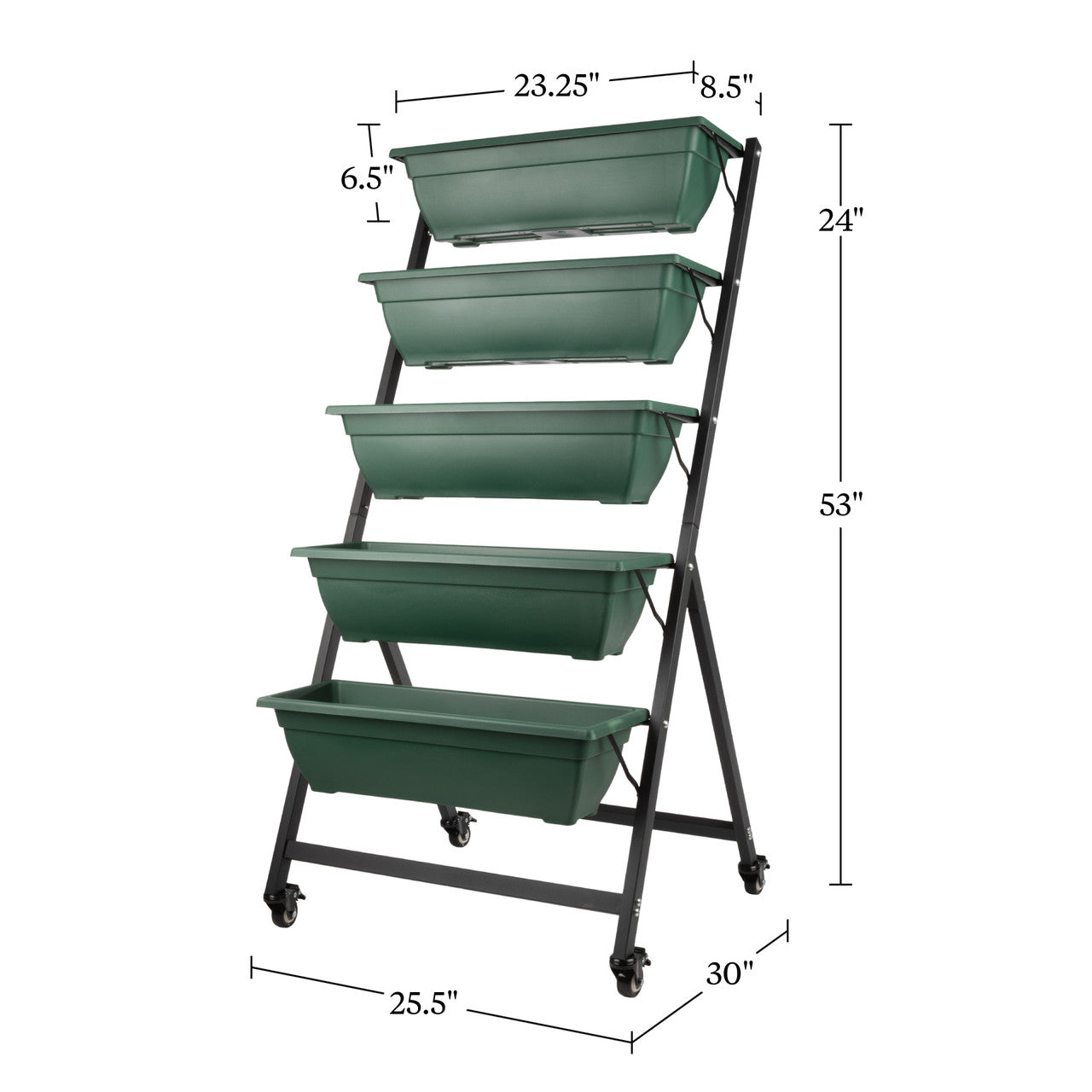 Maceta vertical de 5 niveles con ruedas - Verde cazador