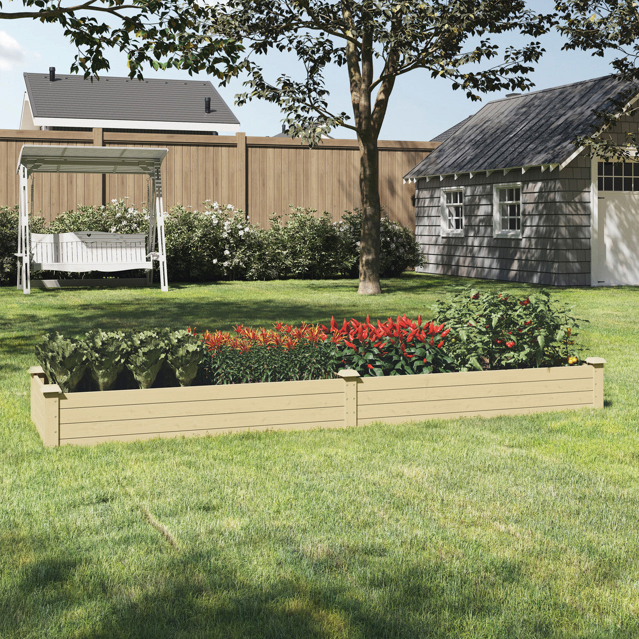 Cama de jardín elevada estrecha de madera de abeto pulida para plantar en exteriores