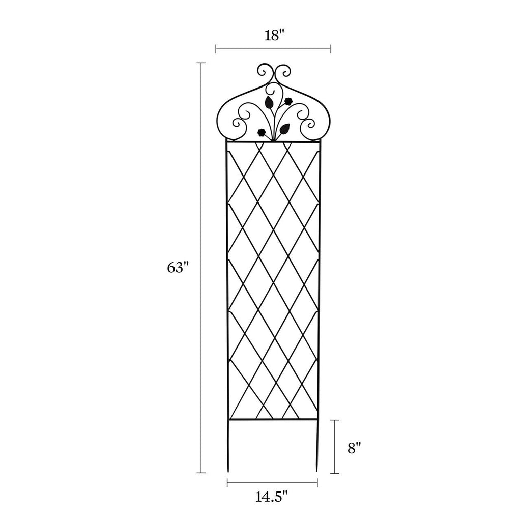 Celosía de jardín de metal negro ornamentada de 63 pulgadas de alto para plantas trepadoras