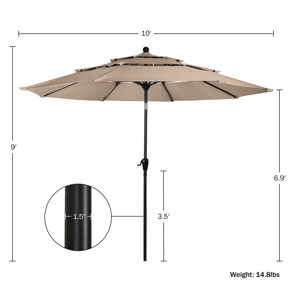 Parasol de Patio Exterior Beige de 3 m con Inclinación y Manivela