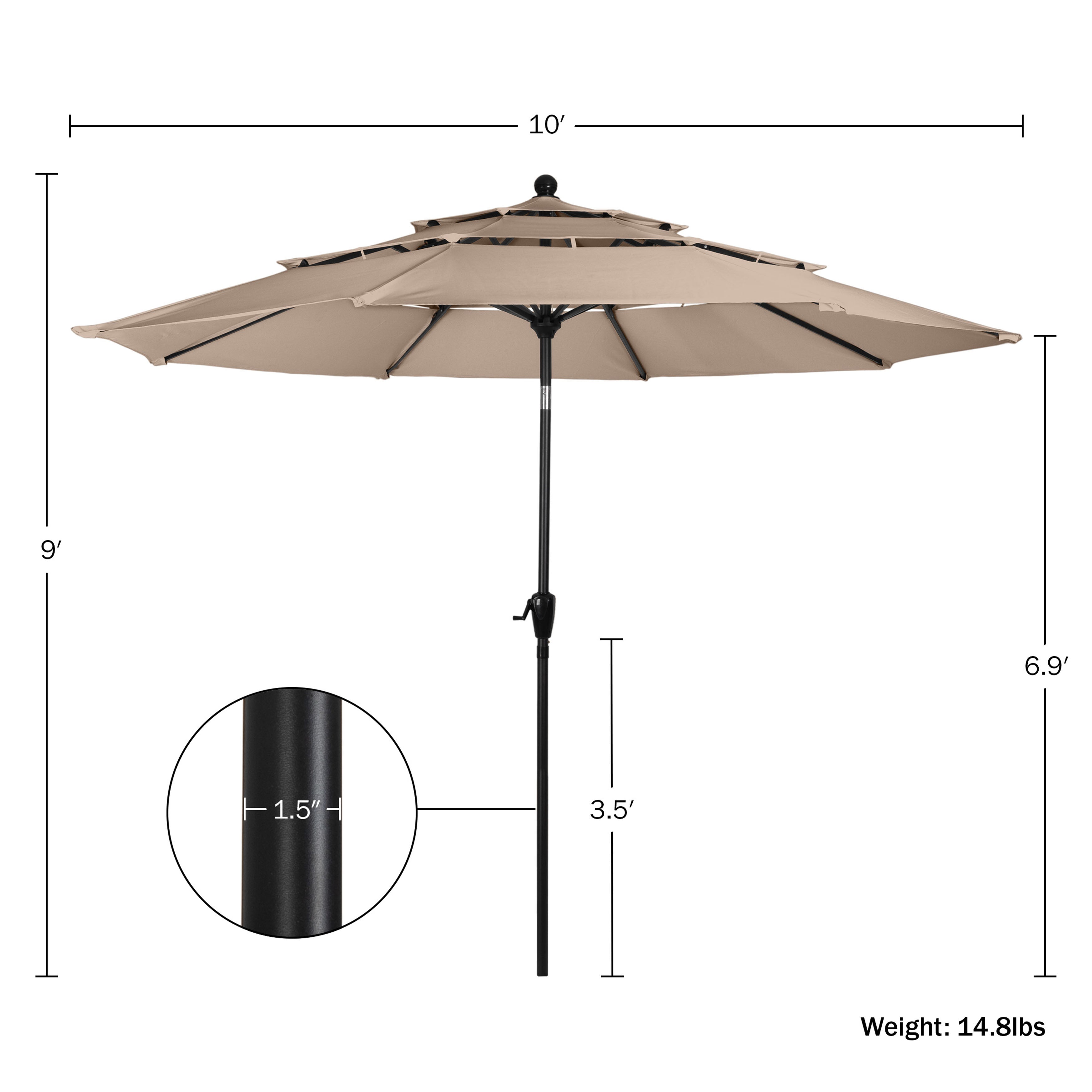 Parasol de Patio Exterior Beige de 3 m con Inclinación y Manivela