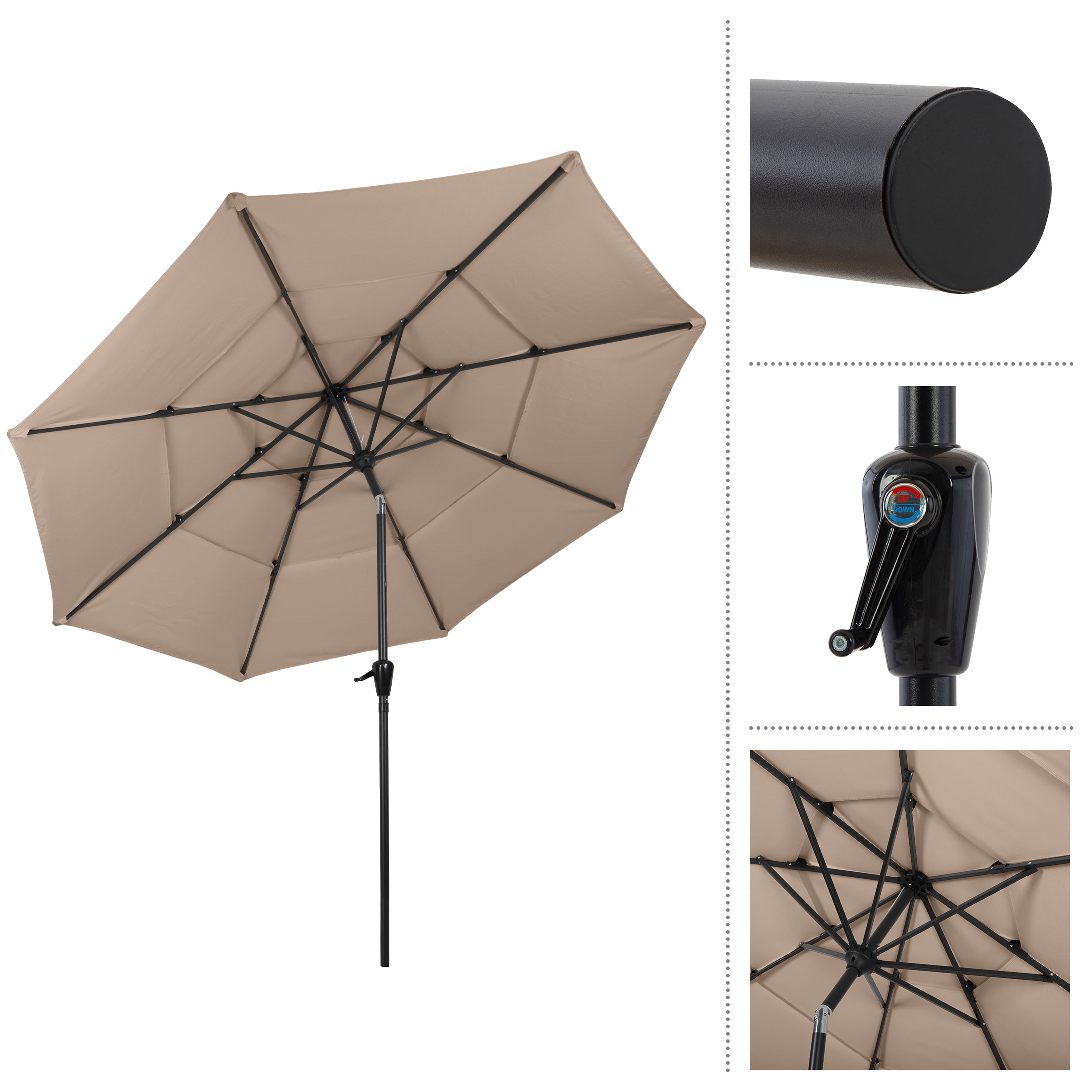 Parasol de Patio Exterior Beige de 3 m con Inclinación y Manivela