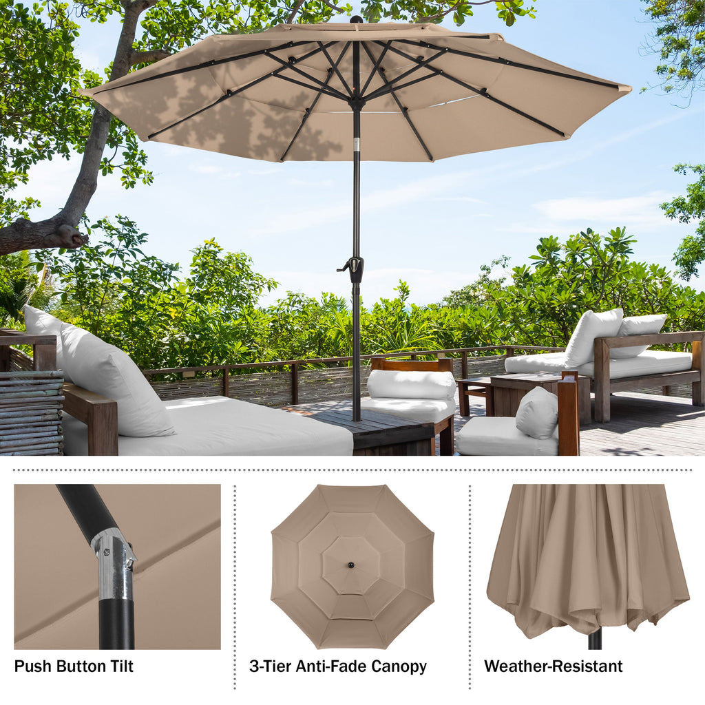Parasol de Patio Exterior Beige de 3 m con Inclinación y Manivela