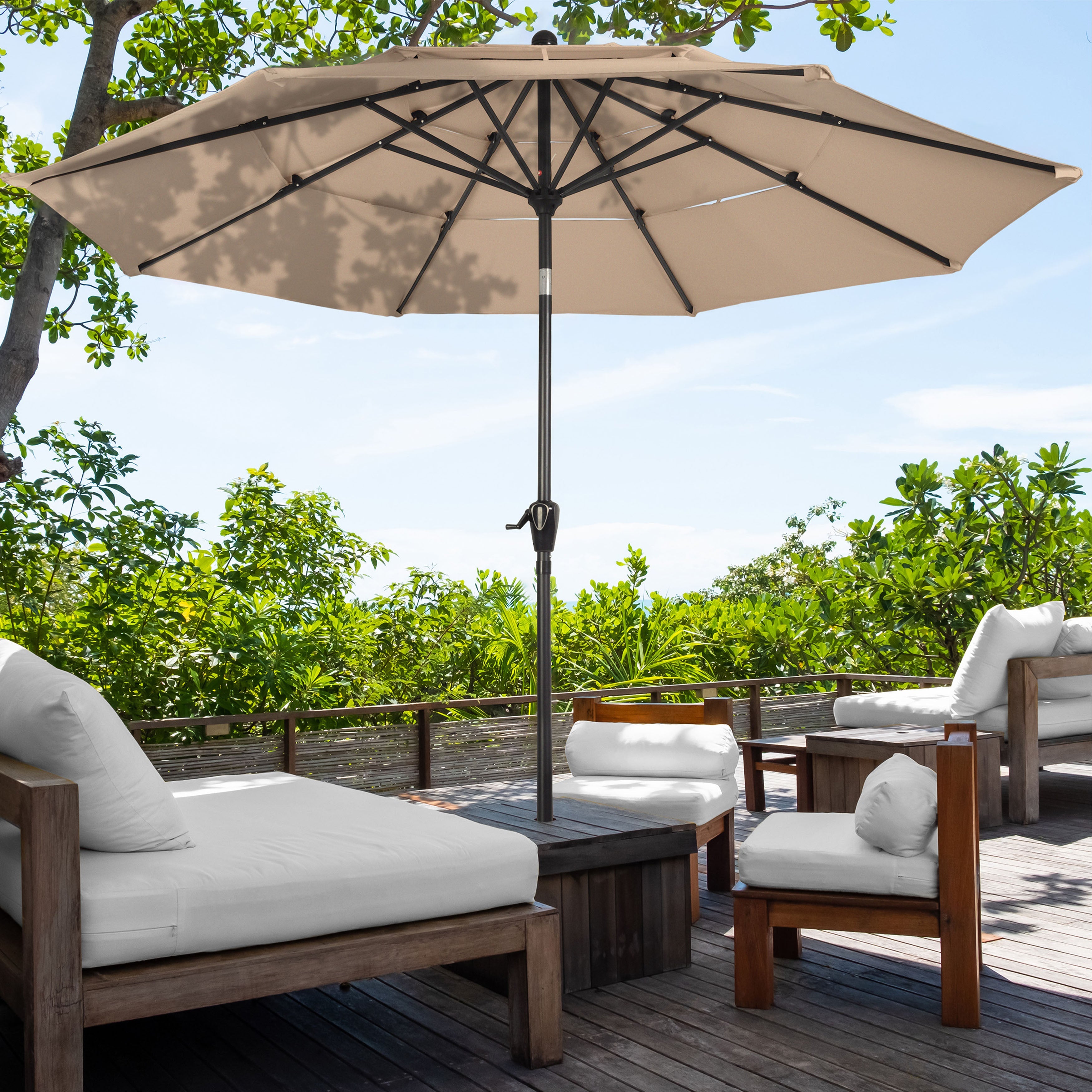 Parasol de Patio Exterior Beige de 3 m con Inclinación y Manivela
