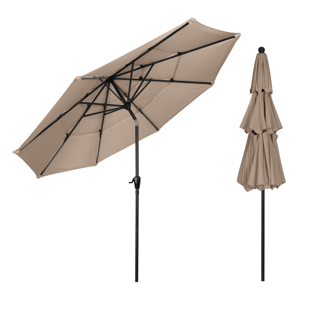 Parasol de Patio Exterior Beige de 3 m con Inclinación y Manivela