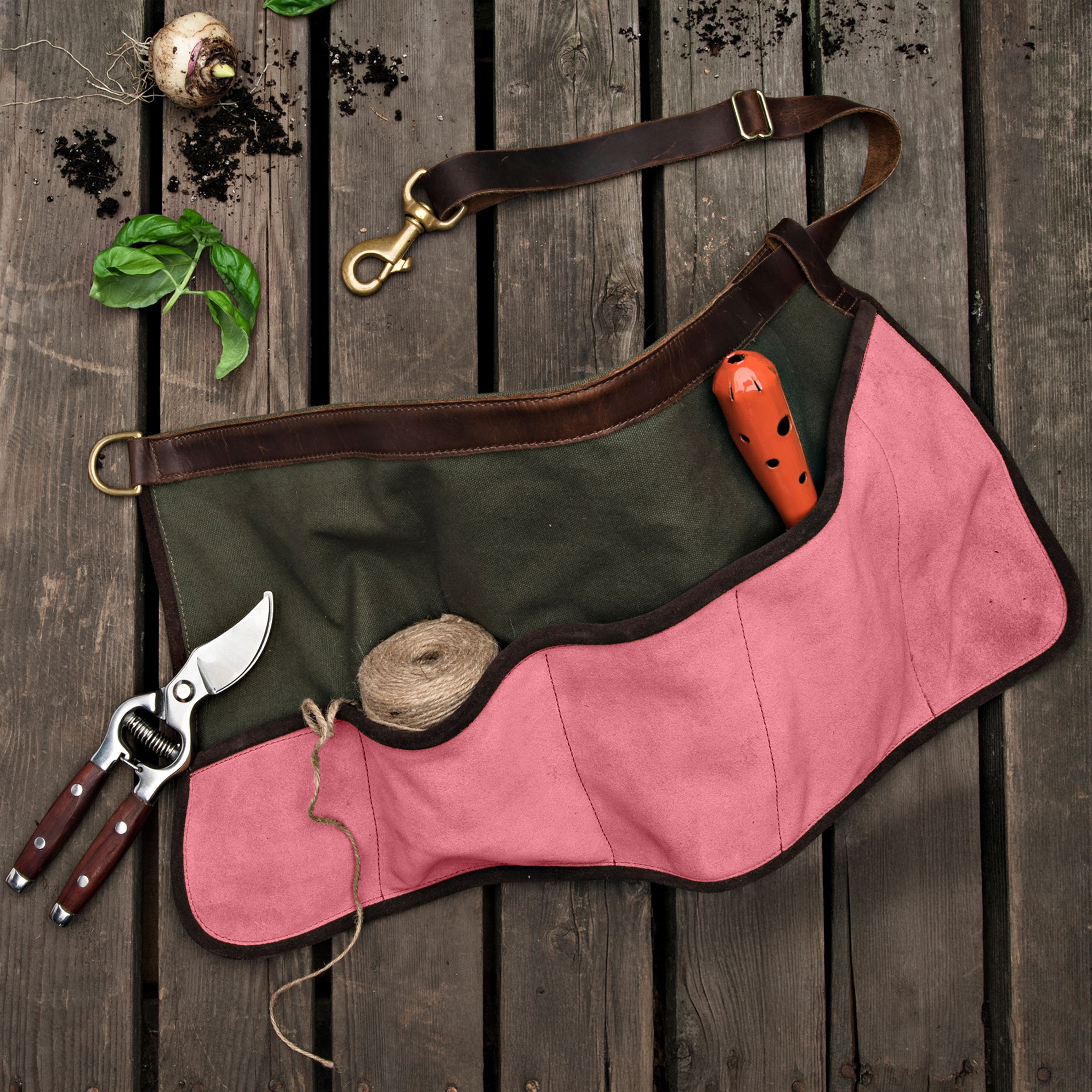 Delantal de jardinería a la cintura, rosa