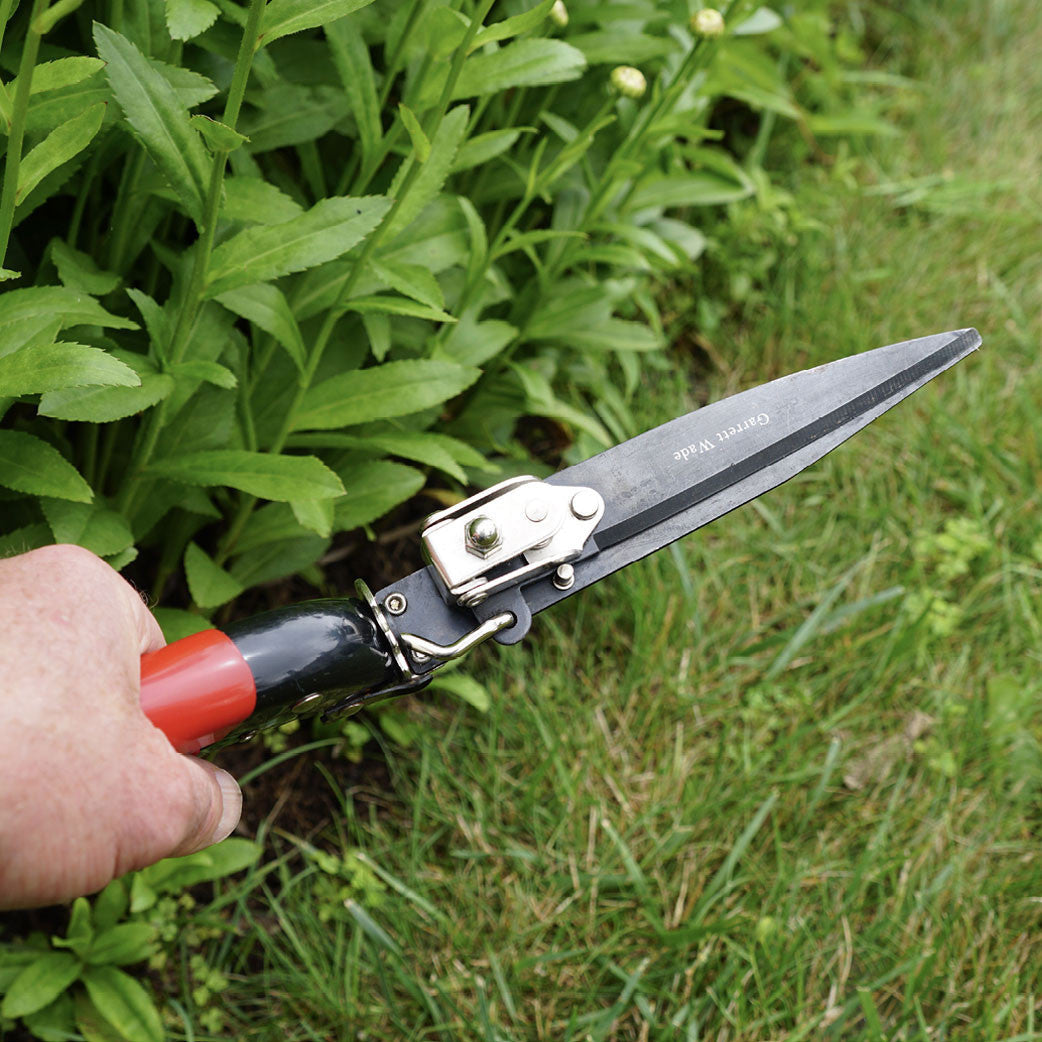 Tijeras de podar de precisión para césped con mangos ergonómicos rojos para bordes de jardín